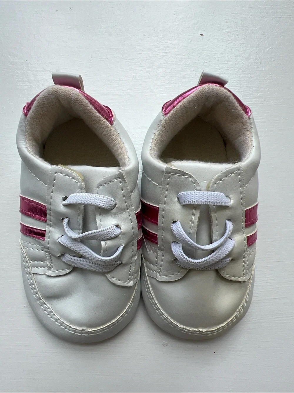 Kids White and Pink Athletic Crib Shoes